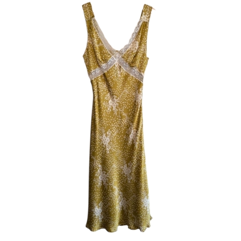Azura Delanira Coquette Lace Floral Yellow Romantic Feminine Slip Dress Sz L